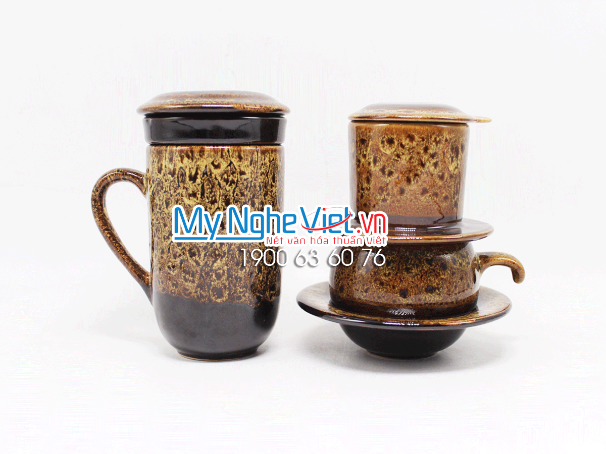 Combo ly lọc trà + phin cafe thấp men Hỏa Biến MNV-CFM001-4 màu vàng