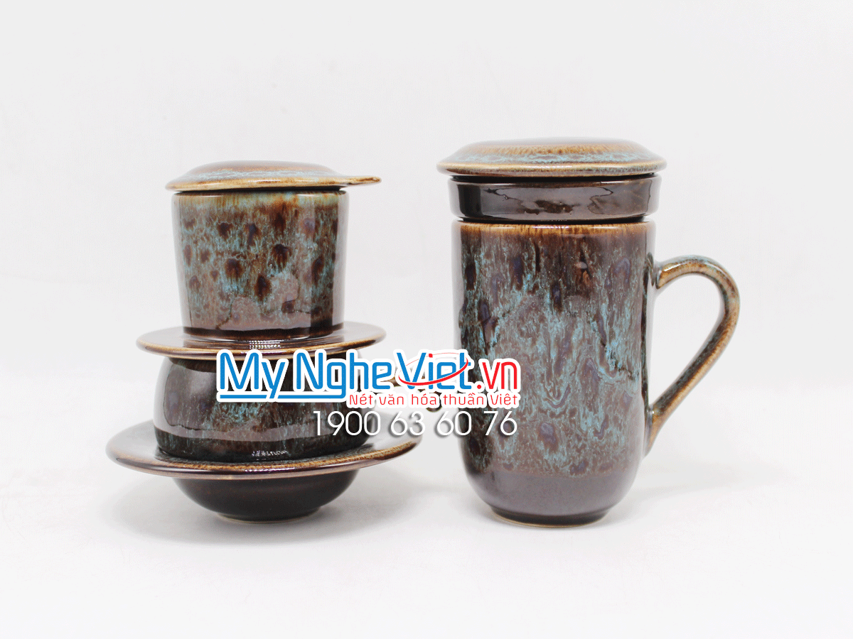 Combo ly lọc trà + phin cafe thấp men Hỏa Biến MNV-CFM001-5 màu xanh dương