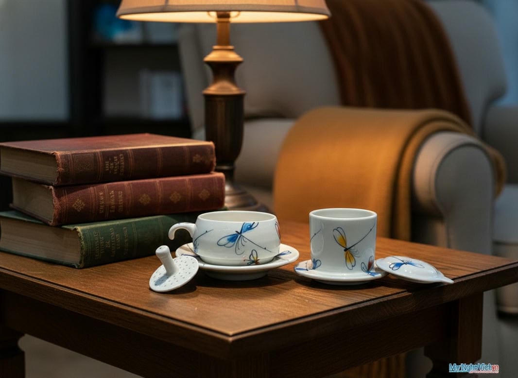 Phin cà phê thấp vẽ chuồn kim xanh đỏ CFVH004.1