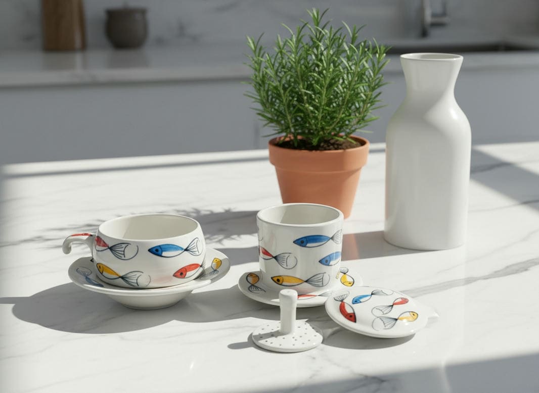 Phin cà phê thấp vẽ cá đàn màu CFVH004.2