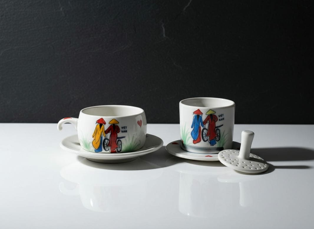 Phin cà phê thấp vẽ 2 cô gái CFVH004.4-1