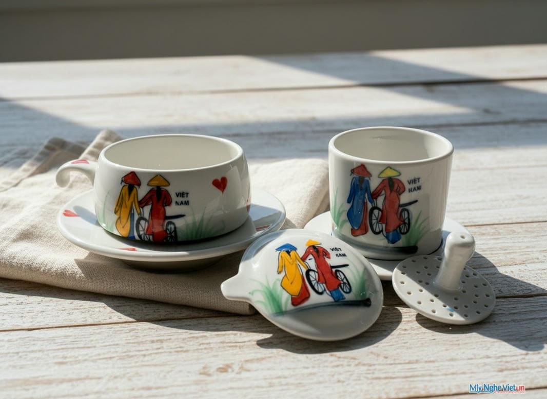 Phin cà phê thấp vẽ 2 cô gái CFVH004.4-1
