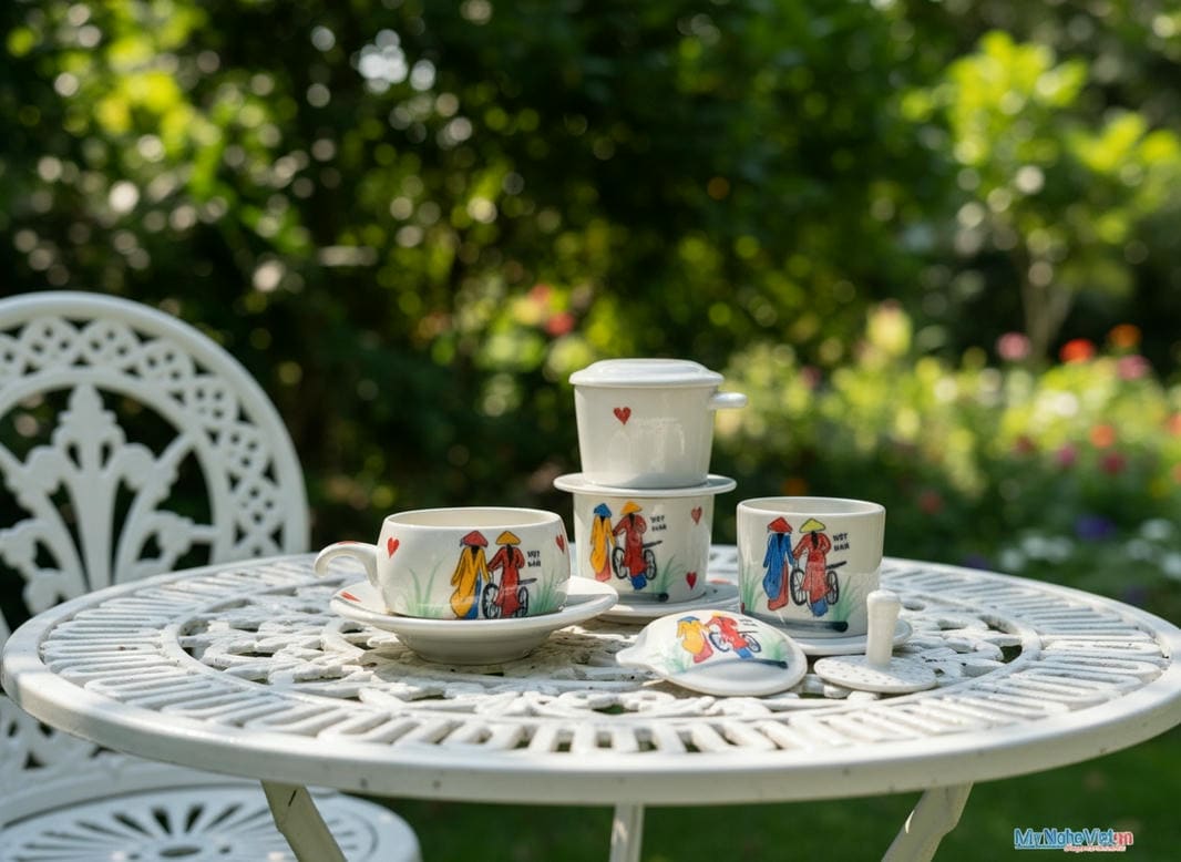 Phin cà phê thấp vẽ 2 cô gái CFVH004.4-1