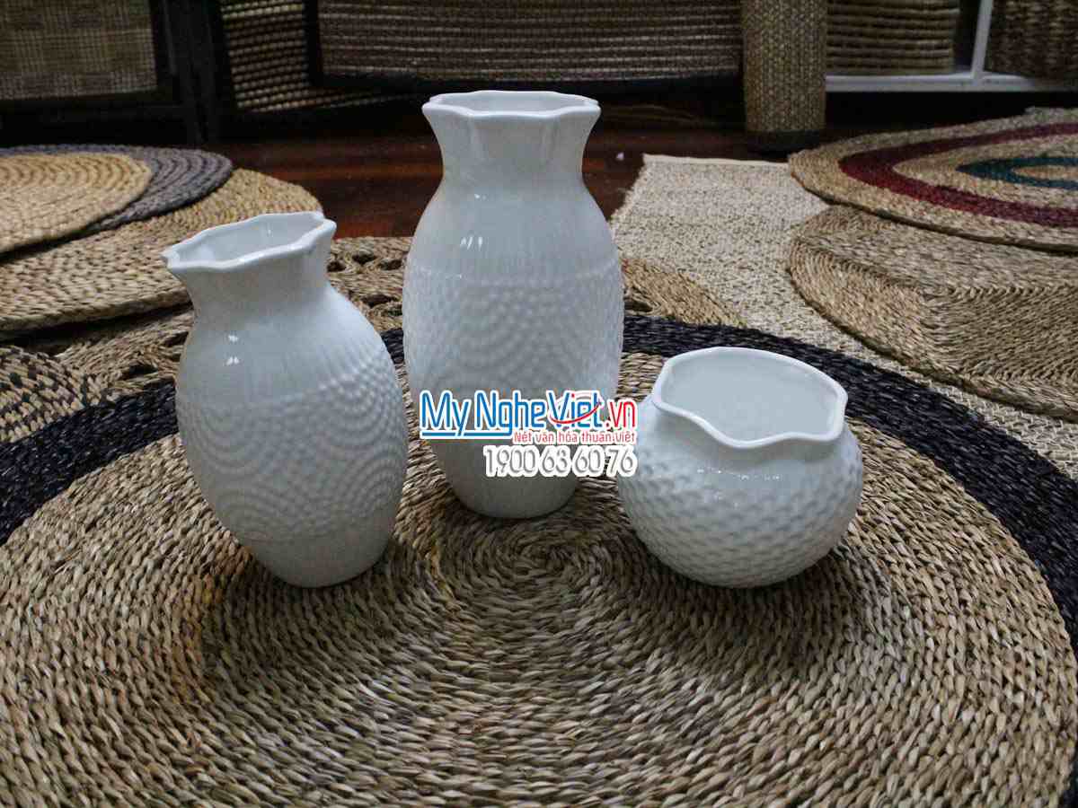 Bộ 3 lọ vò ong đan men trắng 13-30-36 MNV-LHG107	