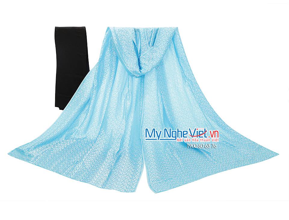 Lụa áo dài Hà Đông họa tiết hoa trắng nhỏ nền xanh MNV-LHD29