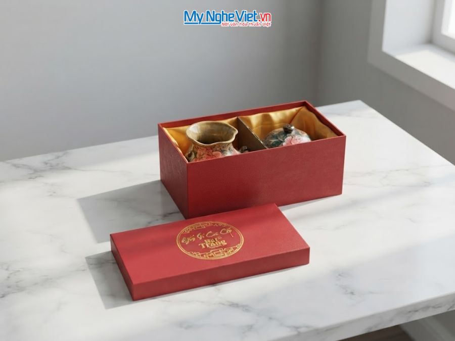 Set Quà Tặng Bình Hoa Và Hũ Mứt Gốm Bát Tràng Vẽ Hoa Hồng MNV-LHGLH03/9