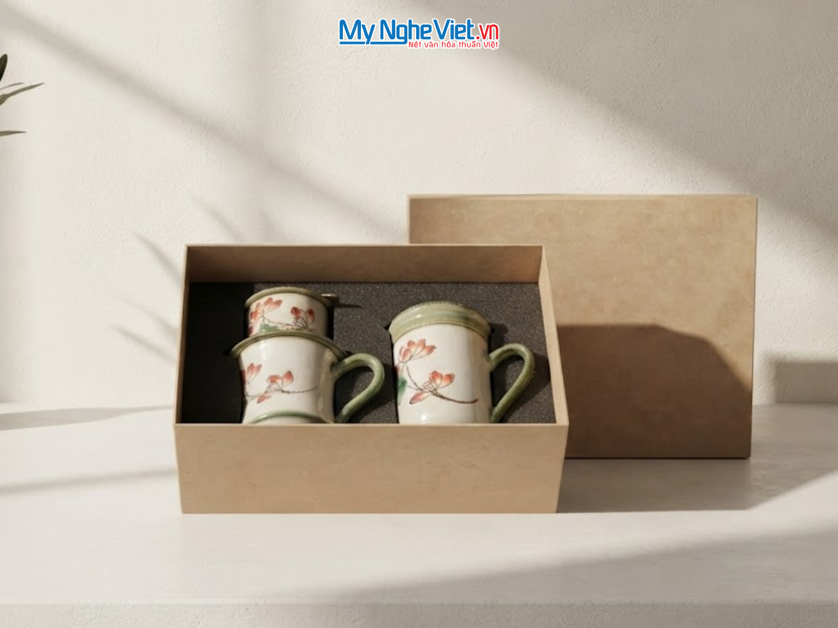Set Quà Tặng Doanh Nghiệp - Phin Cà Phê & Ly Lọc Trà Hoa Sen CBCFV002-5