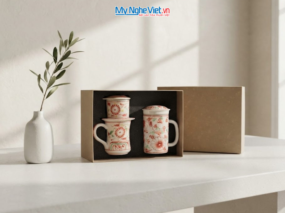 Set Quà Tặng Doanh Nghiệp - Phin Cà Phê & Ly Lọc Trà Hoa Cúc