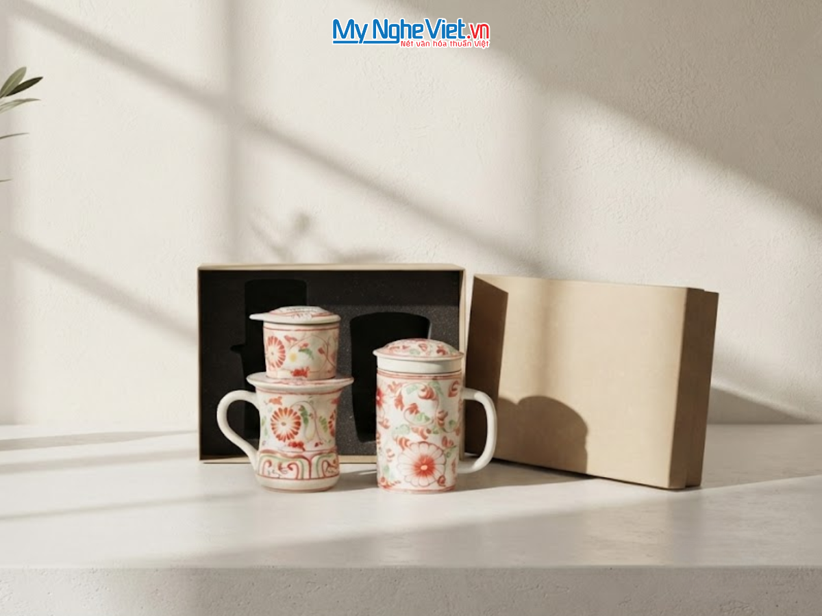 Set Quà Tặng Doanh Nghiệp - Phin Cà Phê & Ly Lọc Trà Hoa Cúc