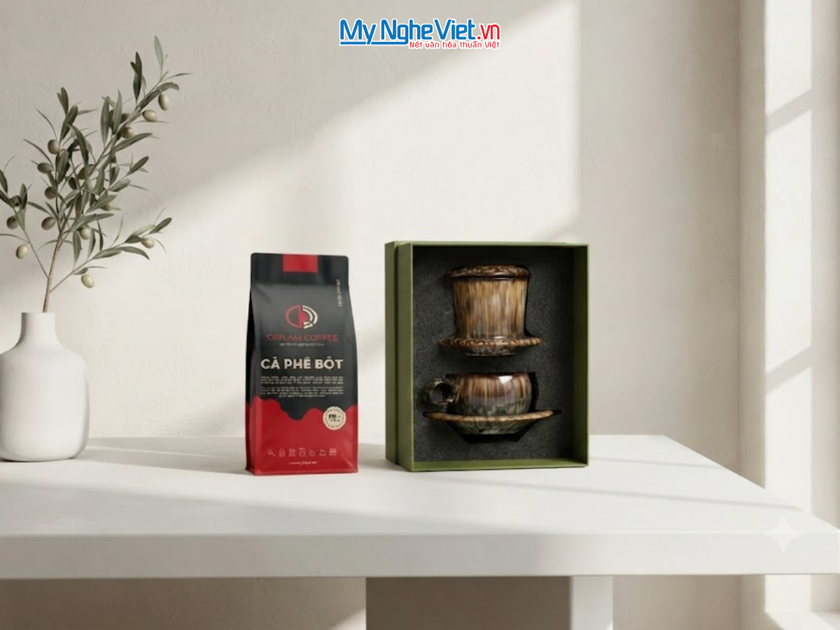 Set Quà Tặng Doanh Nghiệp - Phin Cà Phê Men Hỏa Biến & Gói Cà Phê Rang Xay