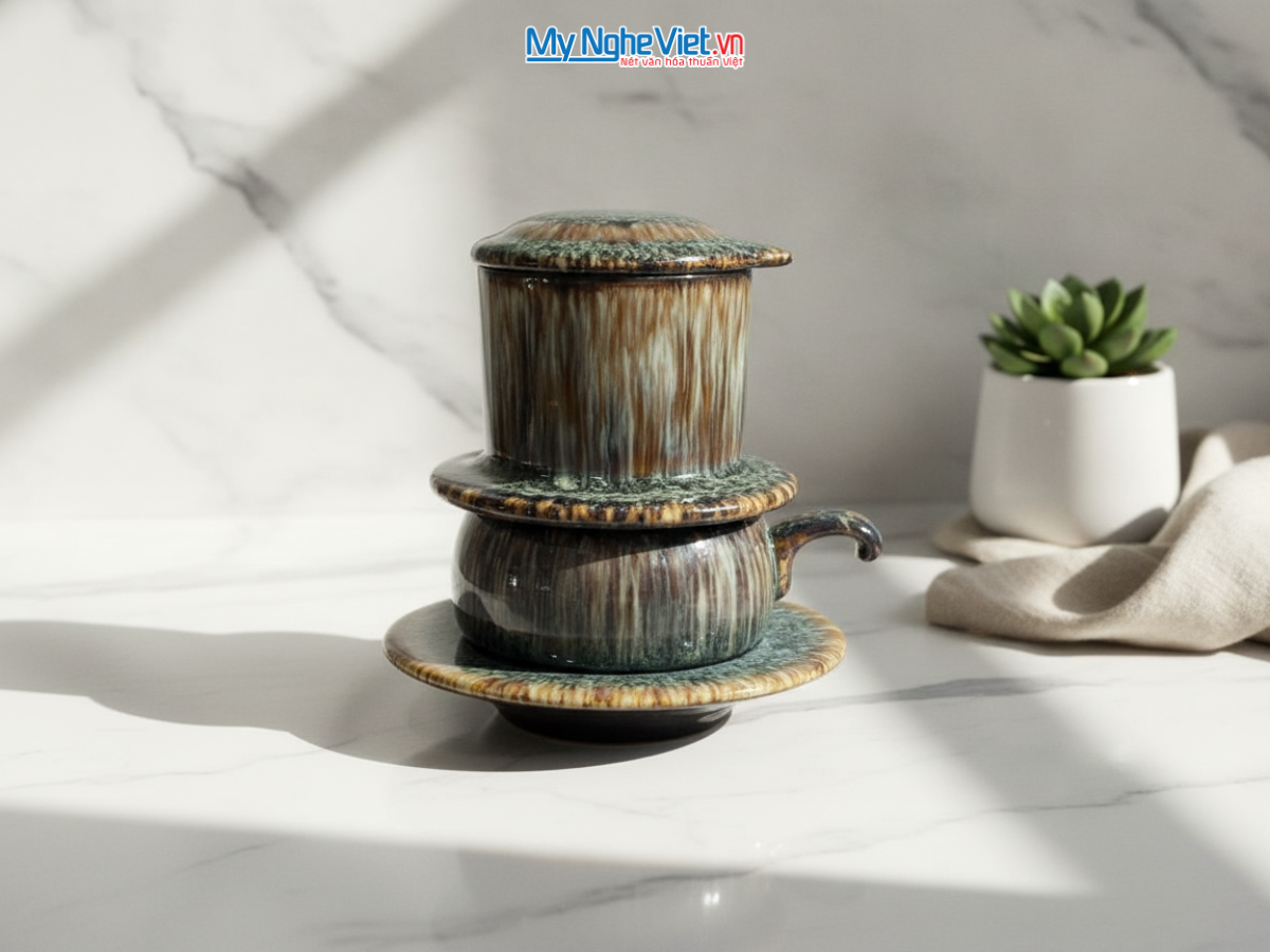 Set Quà Tặng Doanh Nghiệp - Phin Cà Phê Men Hỏa Biến & Gói Cà Phê Rang Xay