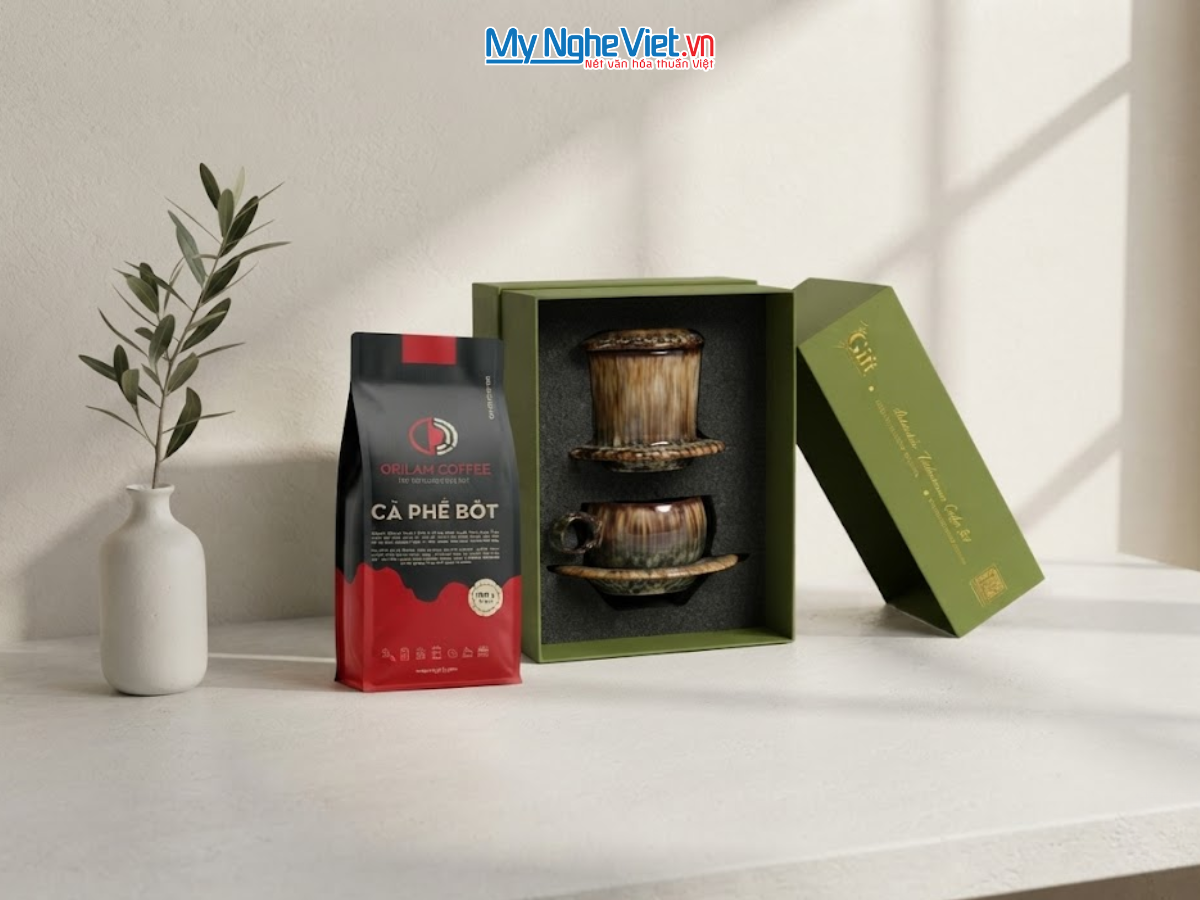 Set Quà Tặng Doanh Nghiệp - Phin Cà Phê Men Hỏa Biến & Gói Cà Phê Rang Xay