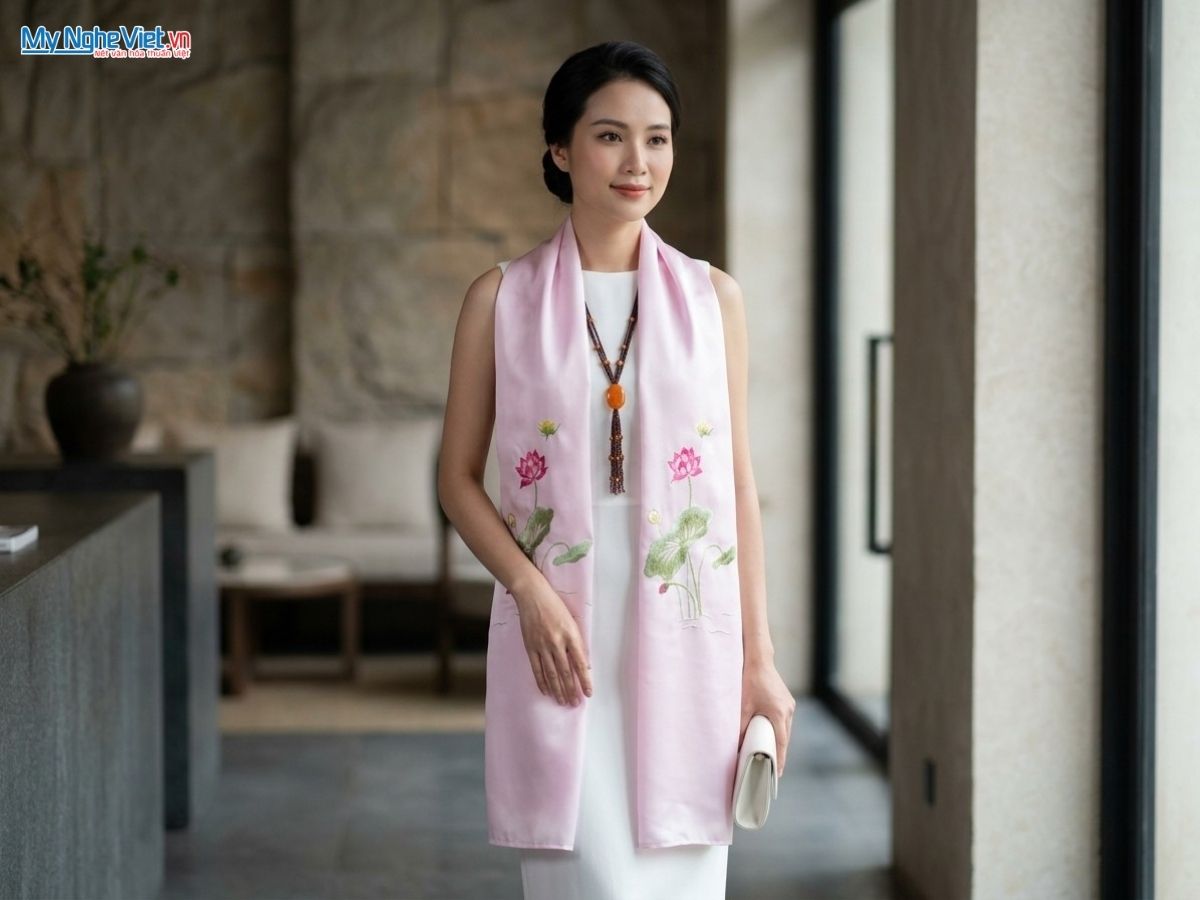 Set Quà Tặng Hộp Sơn Mài & Khăn Lụa Hà Đông Họa Tiết Hoa Sen