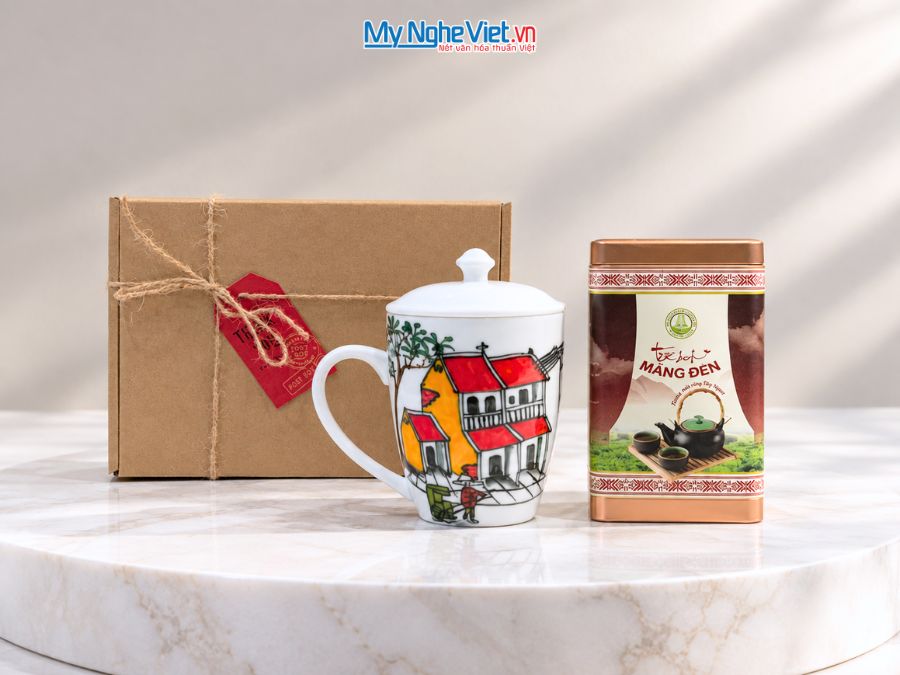 Set Quà Tặng Ly Sứ Phong Cảnh Việt Nam & Trà Olong Cao Cấp CBLSVBT015