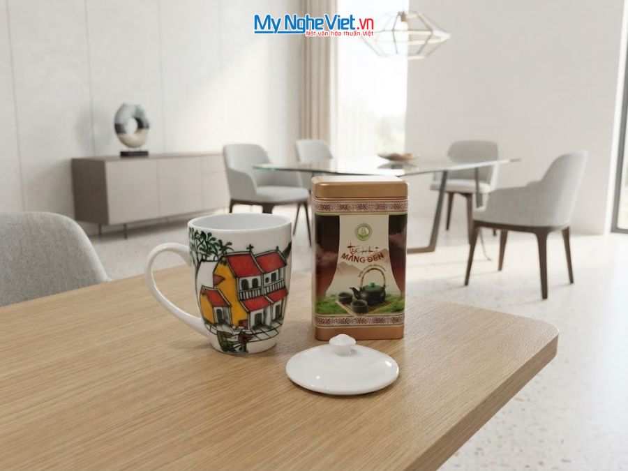 Set Quà Tặng Ly Sứ Phong Cảnh Việt Nam & Trà Olong Cao Cấp CBLSVBT015