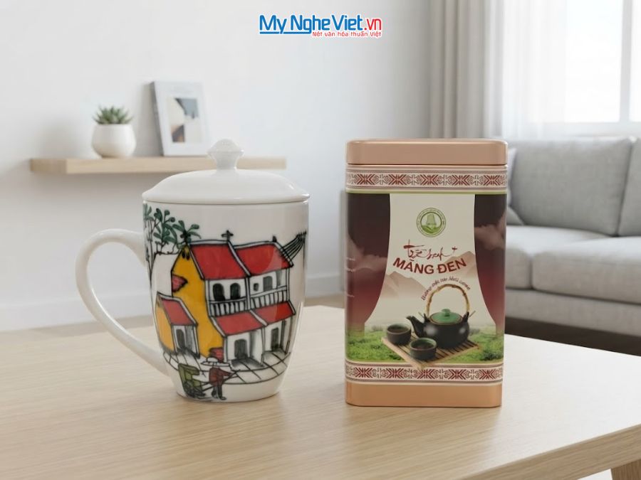 Set Quà Tặng Ly Sứ Phong Cảnh Việt Nam & Trà Olong Cao Cấp CBLSVBT015