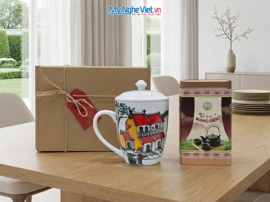 Set Quà Tặng Ly Sứ Phong Cảnh Việt Nam & Trà Olong Cao Cấp CBLSVBT015