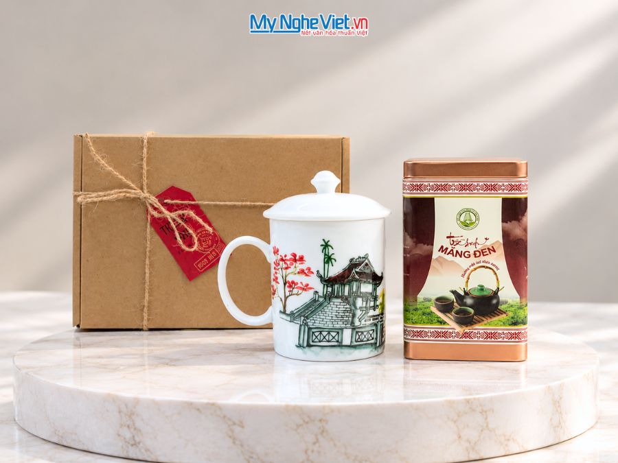Set Quà Tặng Ly Sứ Phong Cảnh Phố Cổ Việt Nam & Trà Olong Cao Cấp CBLSVBT016