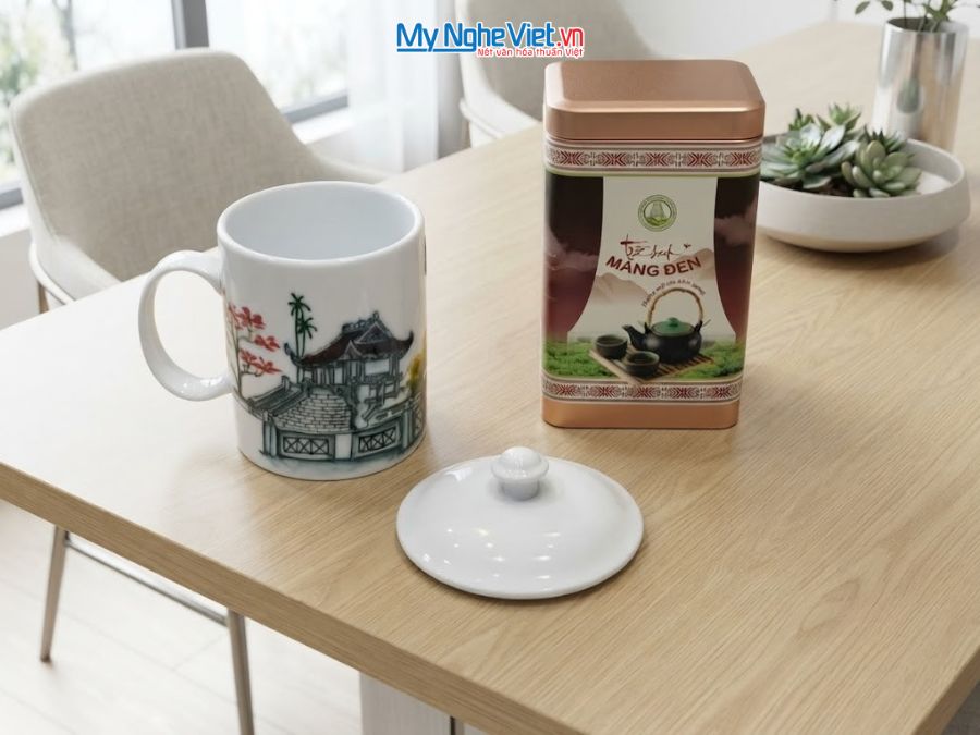 Set Quà Tặng Ly Sứ Phong Cảnh Phố Cổ Việt Nam & Trà Olong Cao Cấp CBLSVBT016