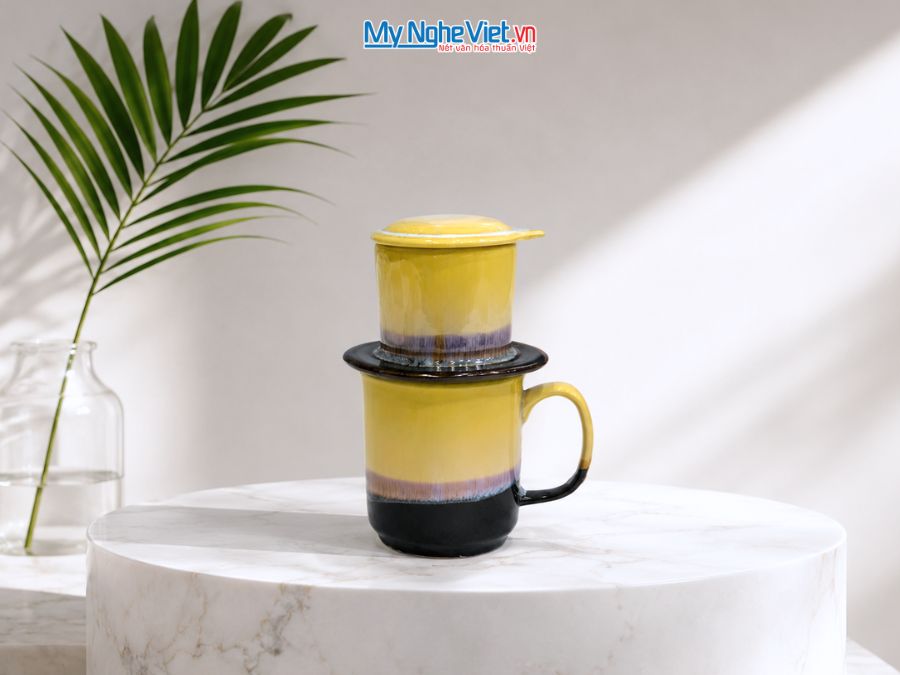 Set Quà Tặng Phin Cà Phê Men Hỏa Biến Màu Vàng & Cà Phê Rang Xay Orilam Coffee