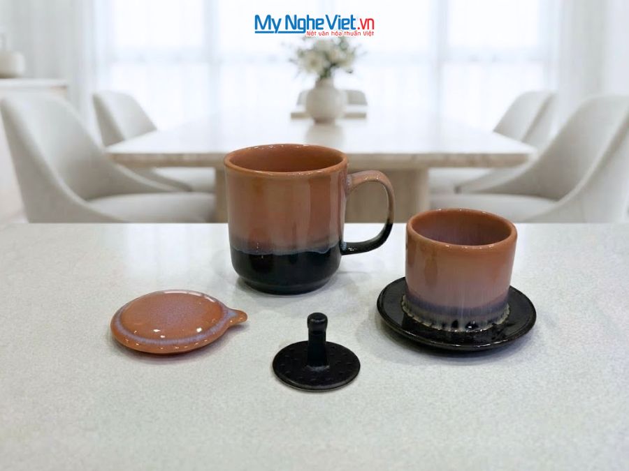 Set Quà Tặng Phin Cà Phê Men Hỏa Biến Màu Cam & Cà Phê Rang Xay Orilam Coffee