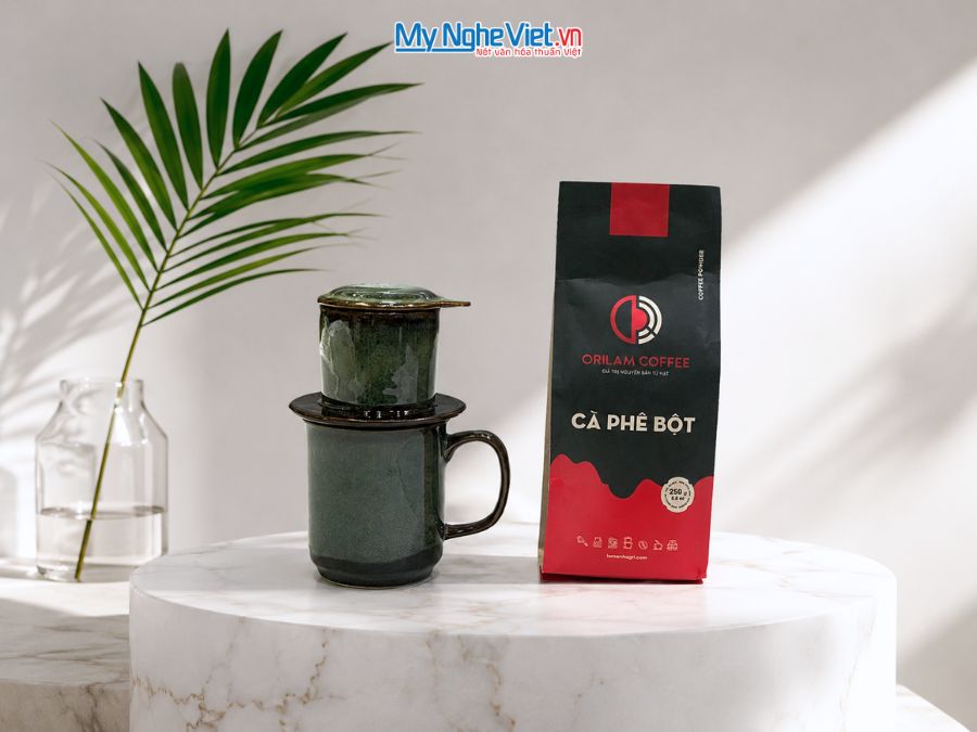 Set Quà Tặng Phin Cà Phê Men Hỏa Biến Màu Xanh Rêu & Cà Phê Rang Xay Orilam Coffee