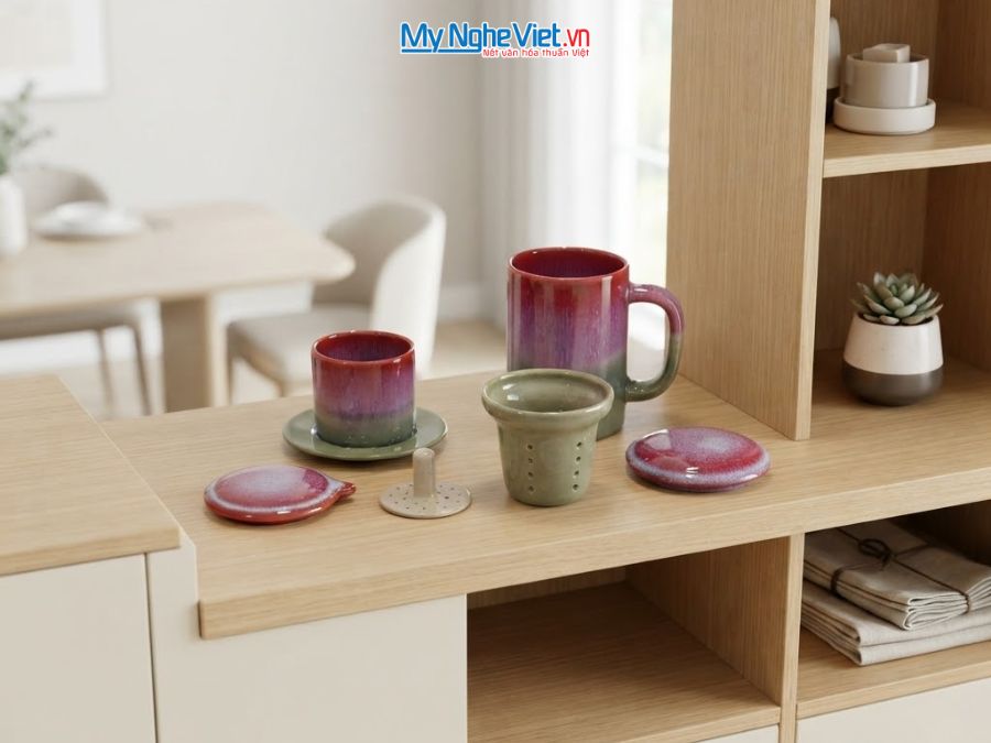 Set Quà Tặng Phin Cà Phê Và Ly Lọc Trà Gốm Màu Hồng Đậm CBCFV002-8
