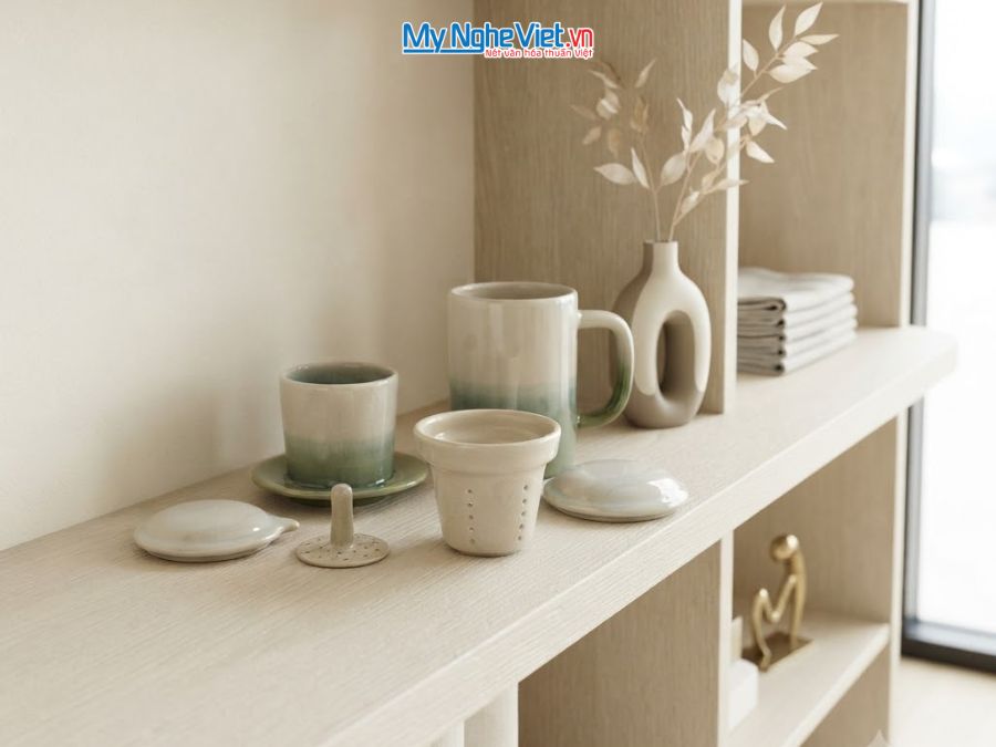 Set Quà Tặng Phin Cà Phê Và Ly Lọc Trà Gốm Màu Trắng CBCFV002-11