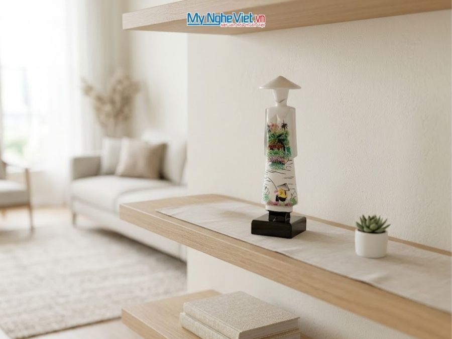  Set Quà Tặng Tranh Đĩa Và Tượng Cô Gái Áo Dài Đồng Quê CBQT005.2