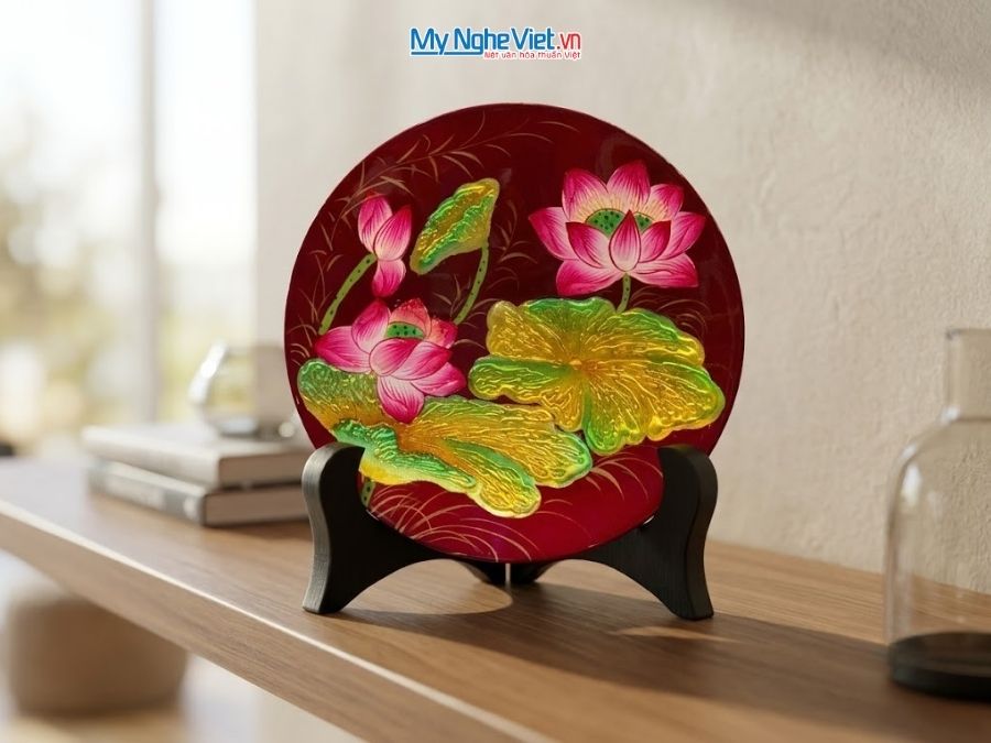  Set Quà Tặng Tranh Đĩa Và Tượng Cô Gái Áo Dài Hoa Sen Cao Cấp CBQT005.3