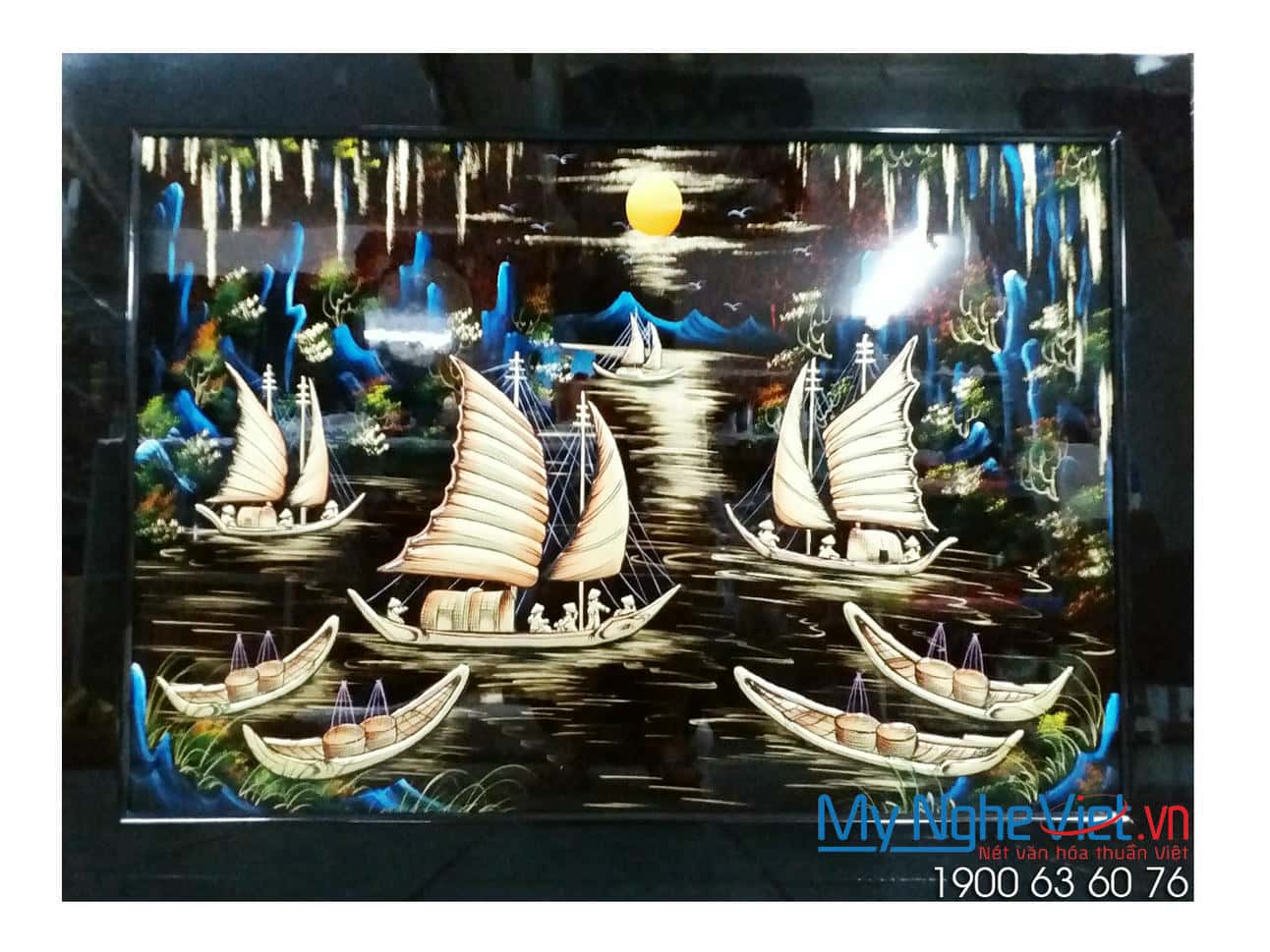 Tranh sơn mài Thuận Buồm Xuôi Gió đắp nổi MNV-TSM699-3