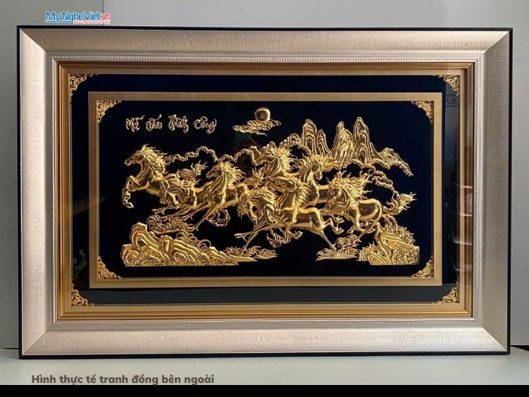 Tranh Đồng Mã Đáo Thành Công Dát Vàng 24K Nền Nhung Đen ( Có Nẹp Sau) HTD78116.1