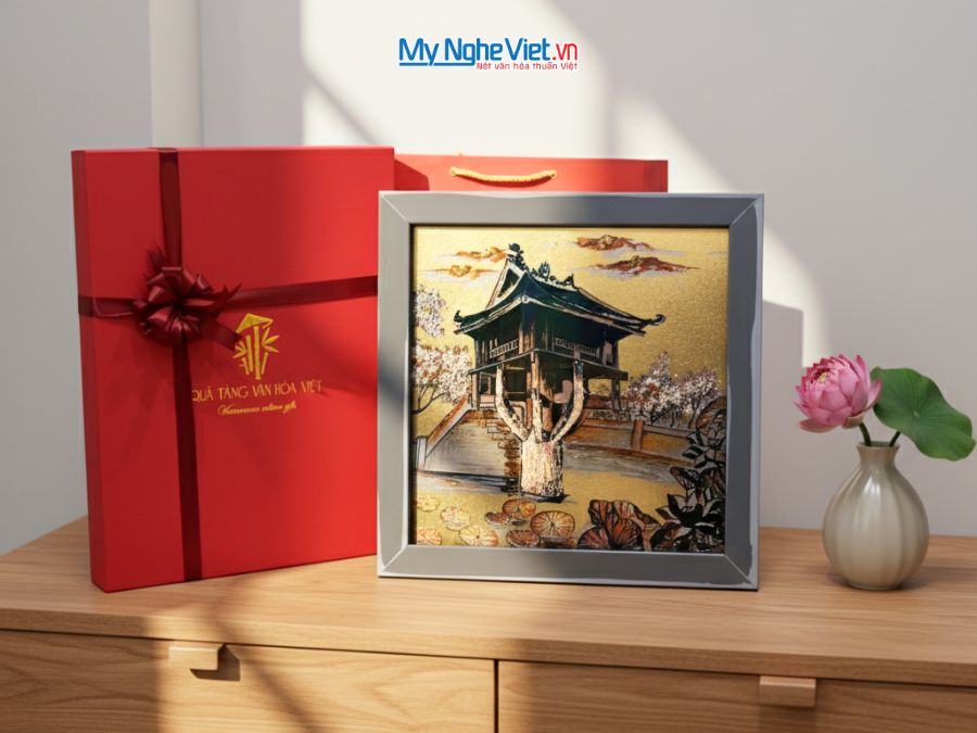 Tranh Sơn Mài Chùa Một Cột 35x35cm MNVTBL007
