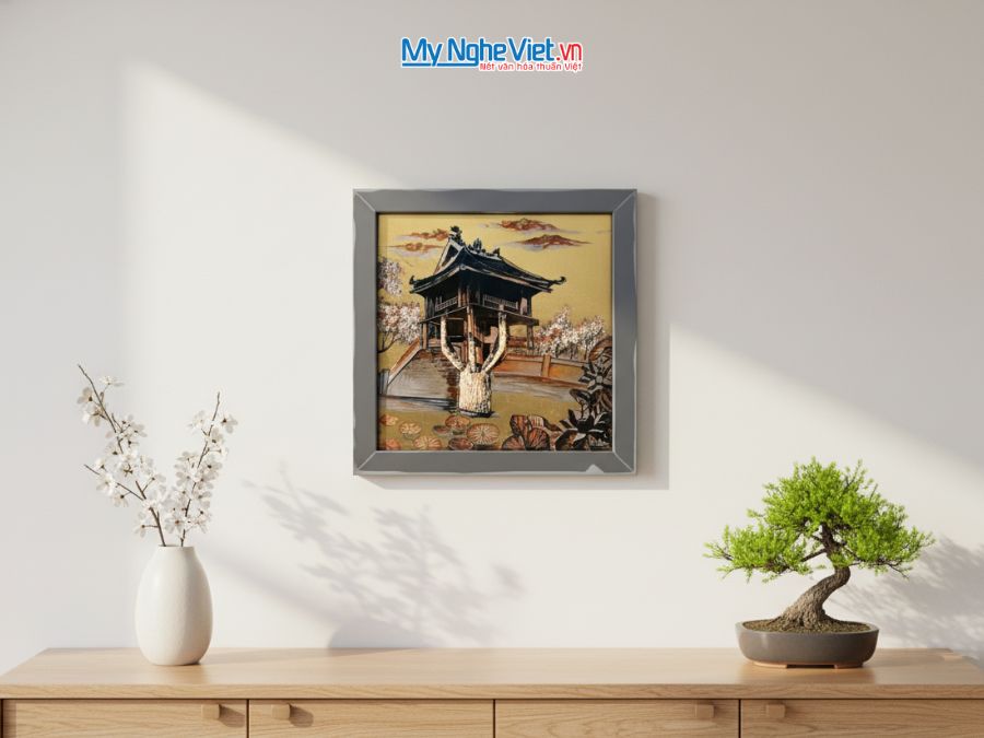 Tranh Sơn Mài Chùa Một Cột 35x35cm MNVTBL007