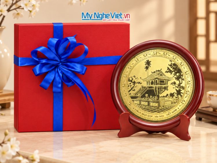 Đĩa Đồng Lưu Niệm Chùa Một Cột 23 cm MNV-DD04/23