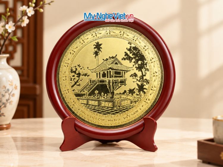 Đĩa Đồng Lưu Niệm Chùa Một Cột 23 cm MNV-DD04/23