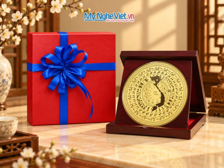 Đĩa Đồng Để Bàn Hình Bản Đồ Việt Nam 17.5cm MNV-DD03-18