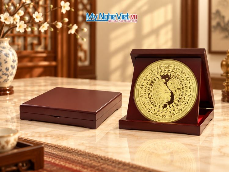 Đĩa Đồng Để Bàn Hình Bản Đồ Việt Nam 17.5cm MNV-DD03-18
