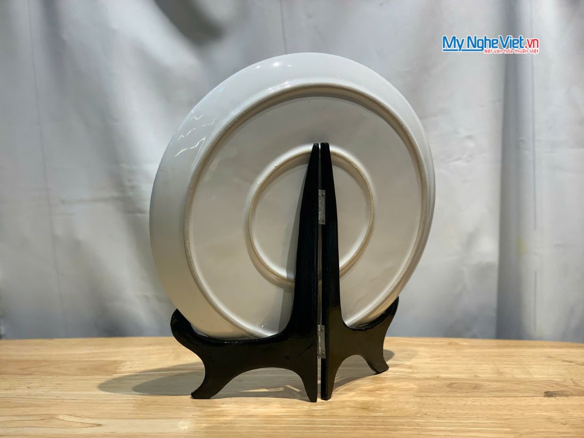 Tranh Đĩa Gốm Bát Tràng Hoa Sen Đắp Nổi Màu Trắng D28cm MNV-TDS1.2