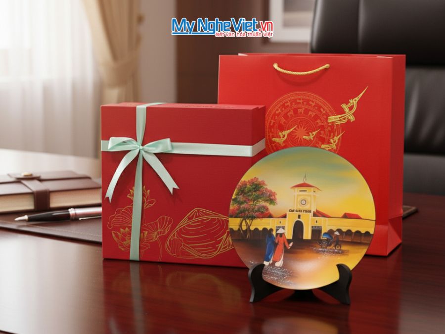 Tranh Đĩa Sơn Mài Chợ Bến Thành Nhiều Mẫu D25cm TD25-TBL10