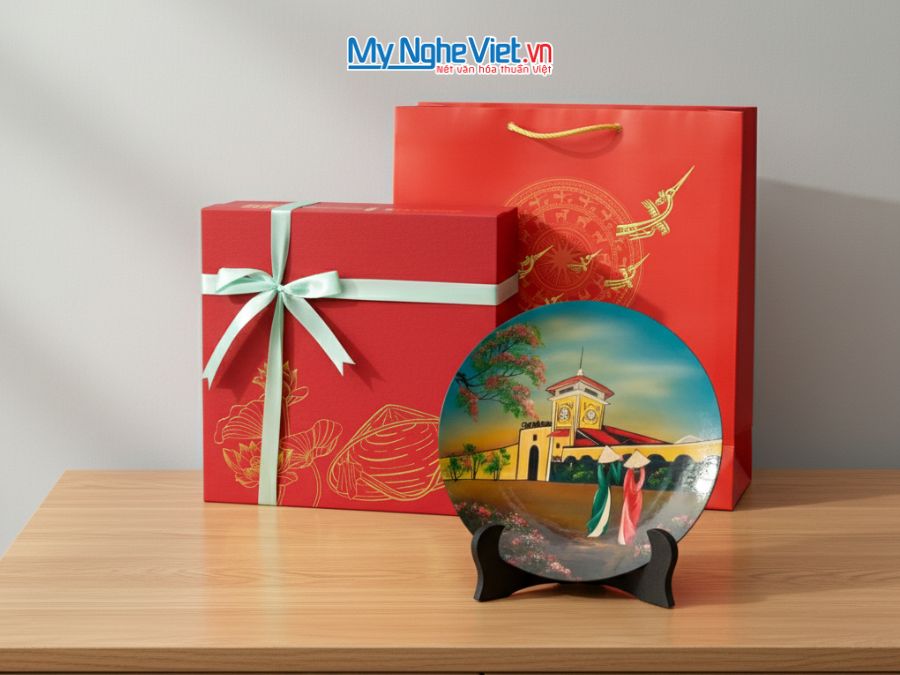 Tranh Đĩa Sơn Mài Chợ Bến Thành Nhiều Mẫu D25cm TD25-TBL10