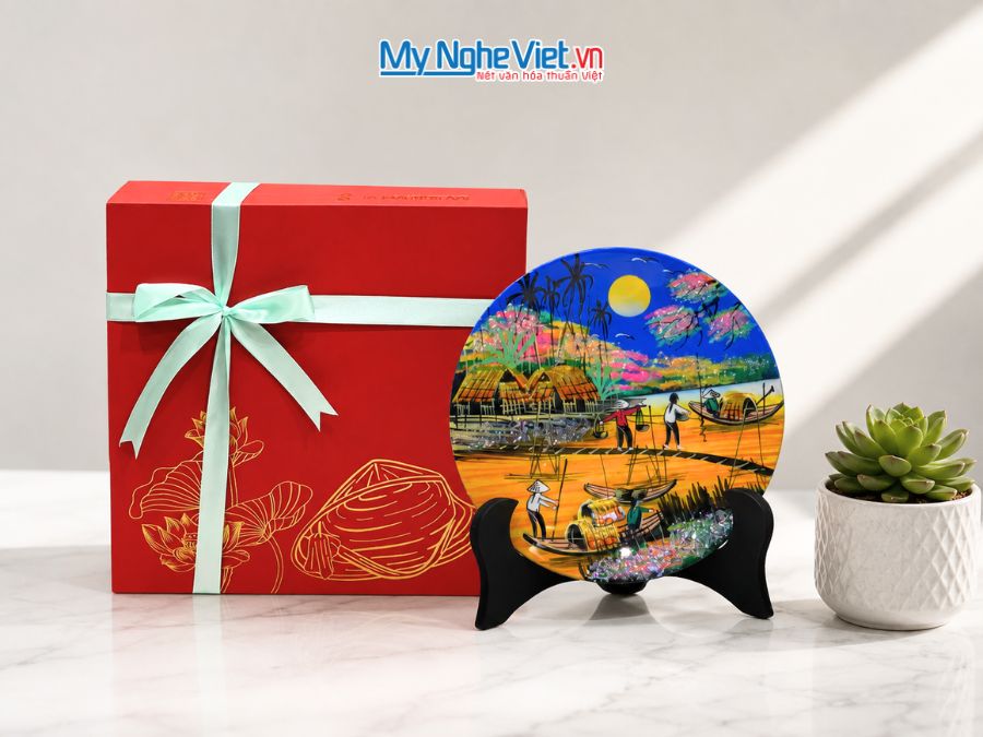 Tranh Đĩa Sơn Mài Đồng Quê Nhiều Mẫu D20cm TD20-2