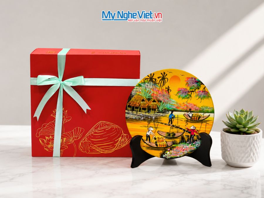 Tranh Đĩa Sơn Mài Đồng Quê Nhiều Mẫu D20cm TD20-2