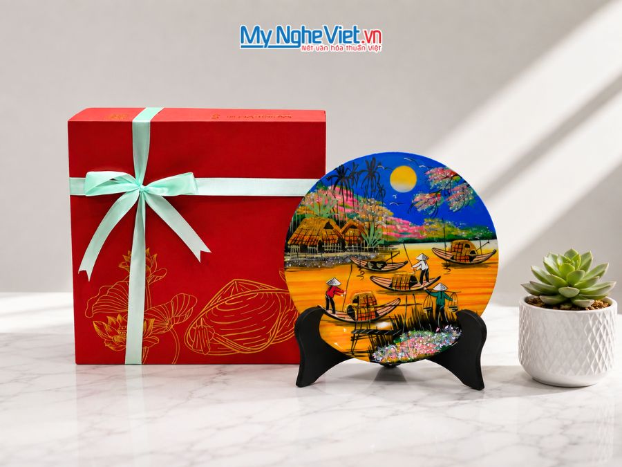 Tranh Đĩa Sơn Mài Đồng Quê Nhiều Mẫu D20cm TD20-2