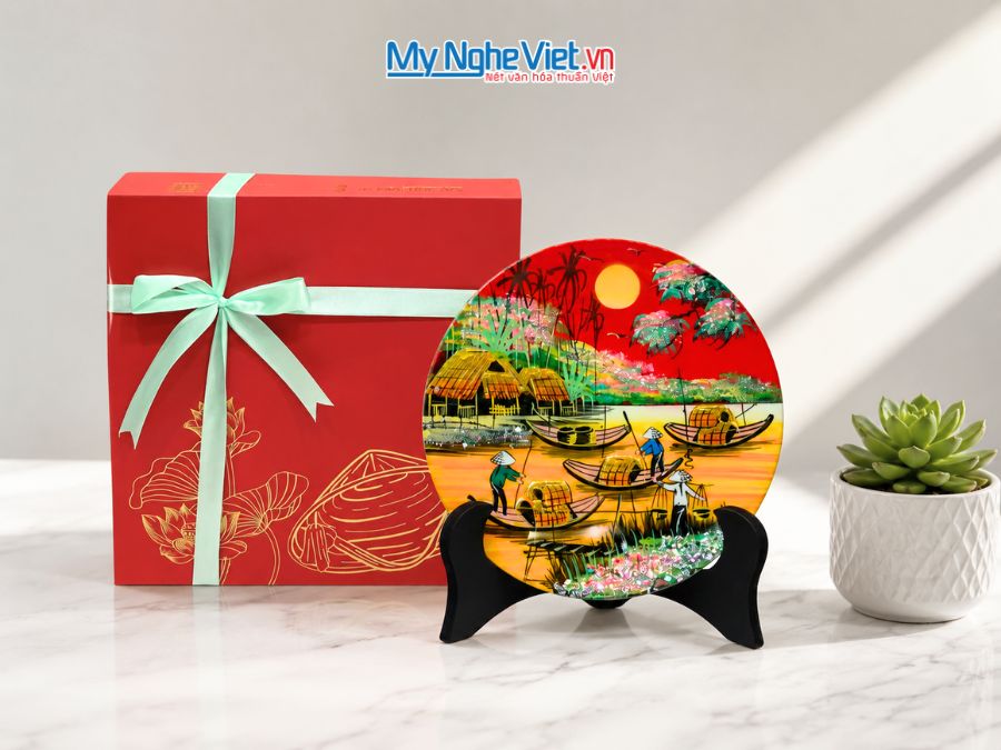 Tranh Đĩa Sơn Mài Đồng Quê Nhiều Mẫu D20cm TD20-2