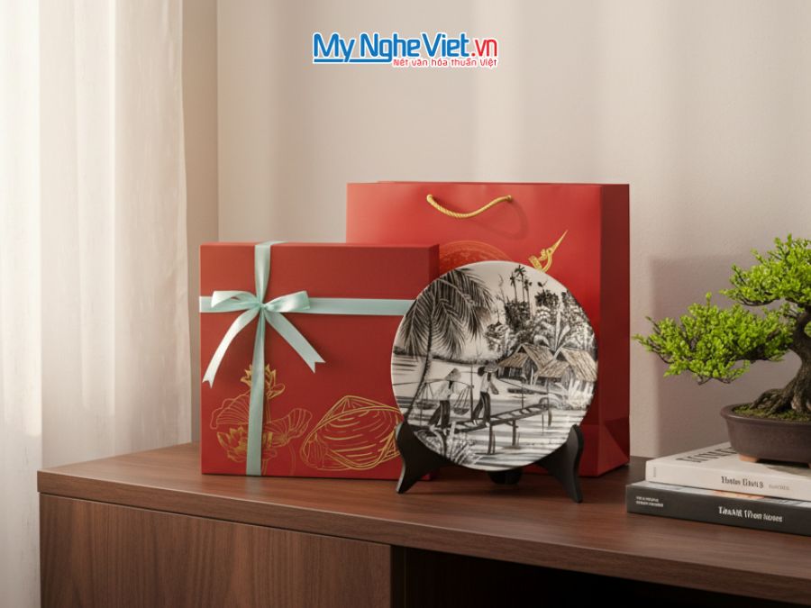 Tranh Đĩa Sơn Mài Hoa Sen Nền Đỏ D25 TD25-TBL17