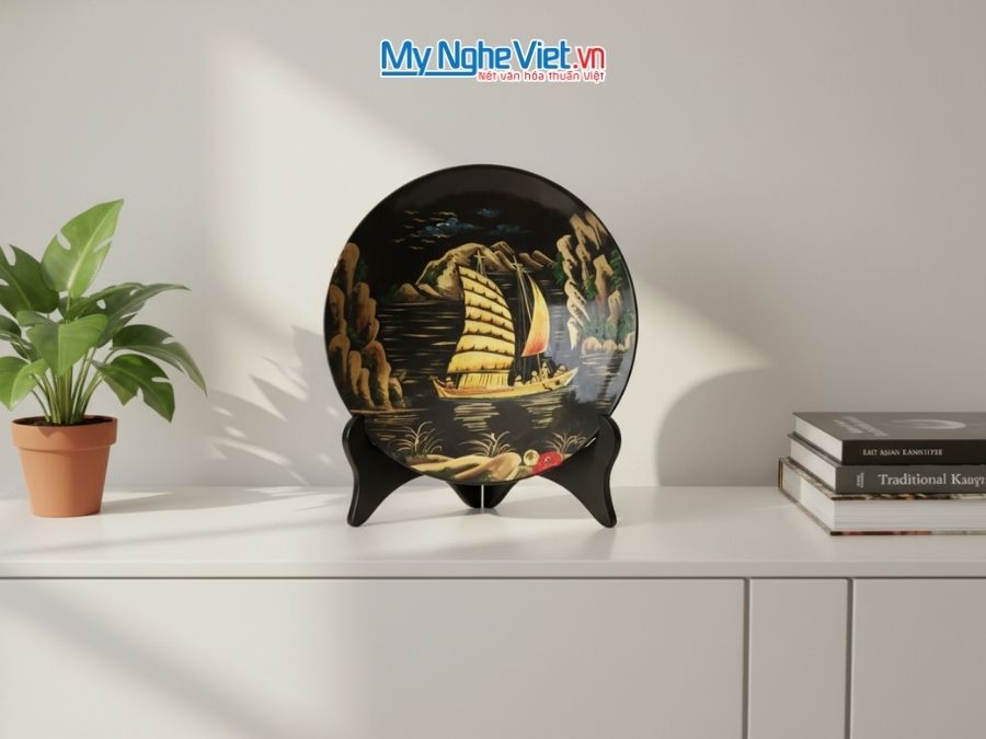 Tranh Đĩa Sơn Mài Thuận Buồm Xuôi Gió D35cm TD359