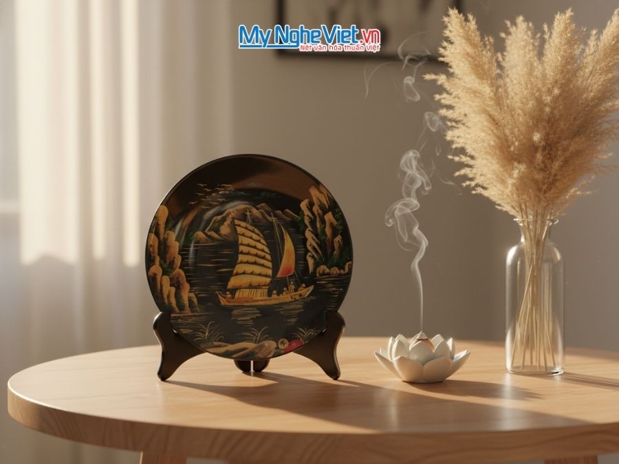 Tranh Đĩa Sơn Mài Thuận Buồm Xuôi Gió D35cm TD359