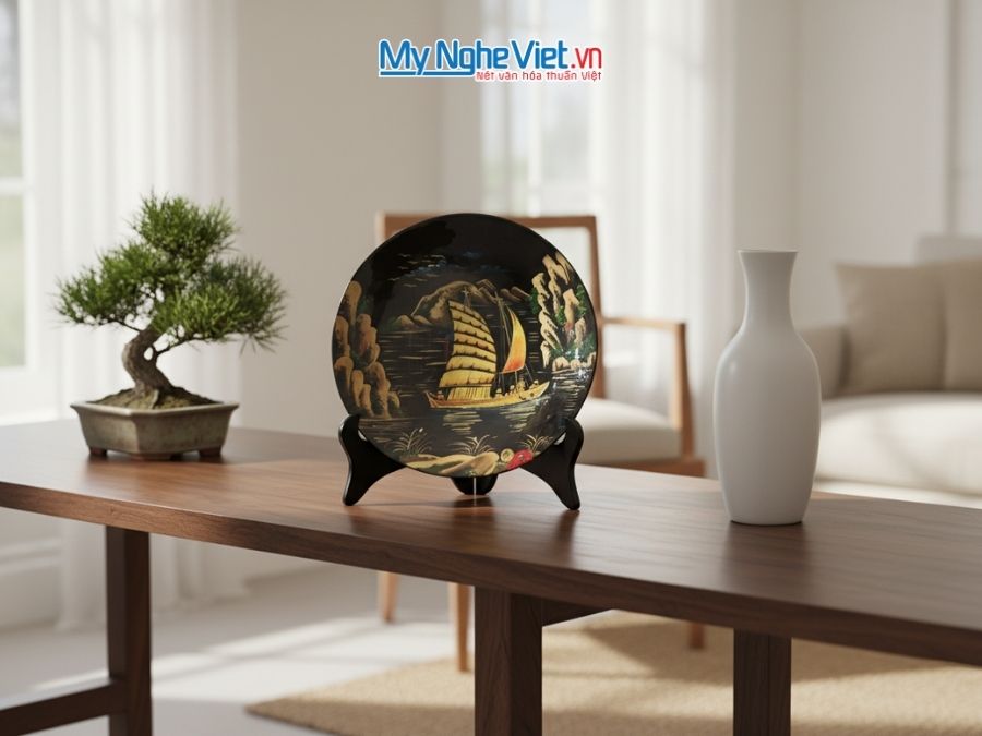 Tranh Đĩa Sơn Mài Thuận Buồm Xuôi Gió D35cm TD359