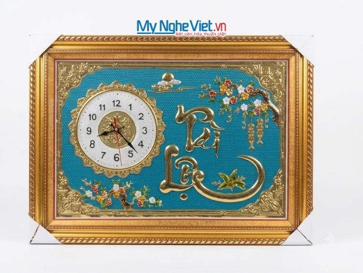 Tranh Đồng Hồ Chữ Tài Lộc Nền Xanh Ngọc 50x70(cm) DD012-1.1